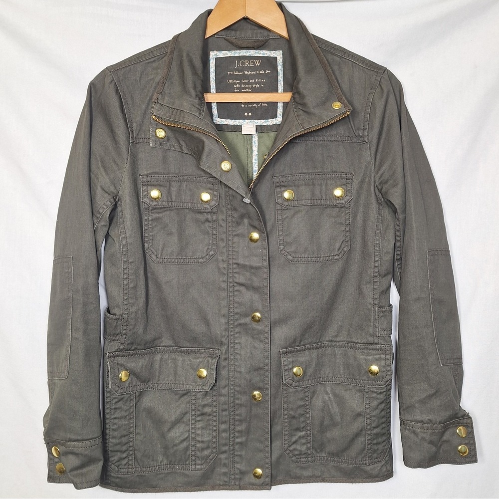 J.Crew Women XS Relaxed Boyfriend Field Jacket Green Army Waist Cinch Style NWOT